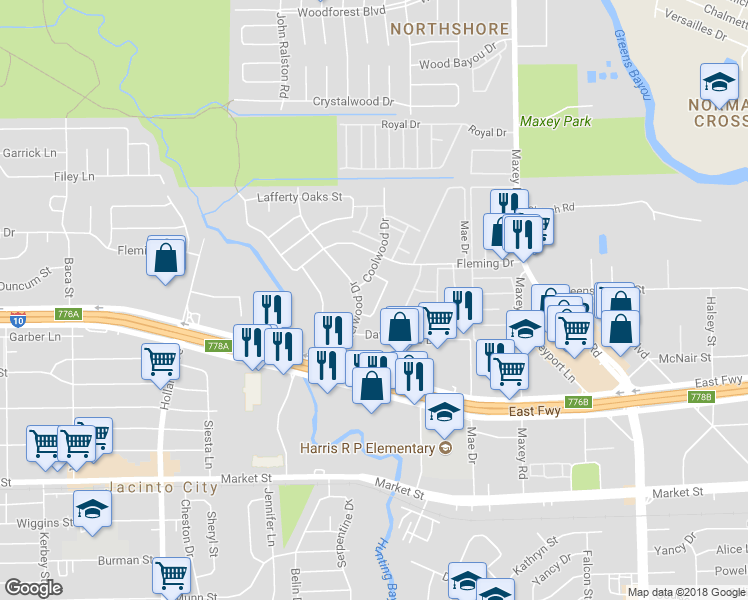 map of restaurants, bars, coffee shops, grocery stores, and more near 926 Greatwood Drive in Houston