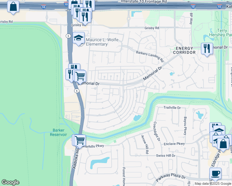 map of restaurants, bars, coffee shops, grocery stores, and more near 15885 Memorial Drive in Houston