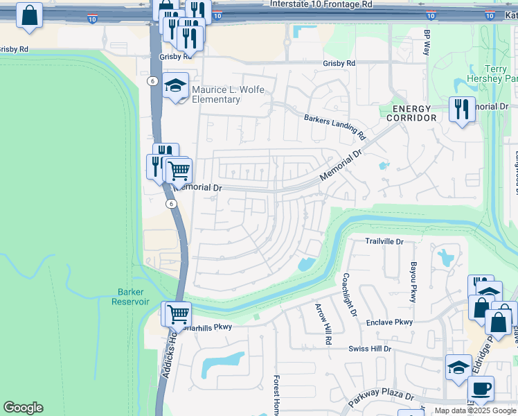 map of restaurants, bars, coffee shops, grocery stores, and more near 15885 Memorial Drive in Houston
