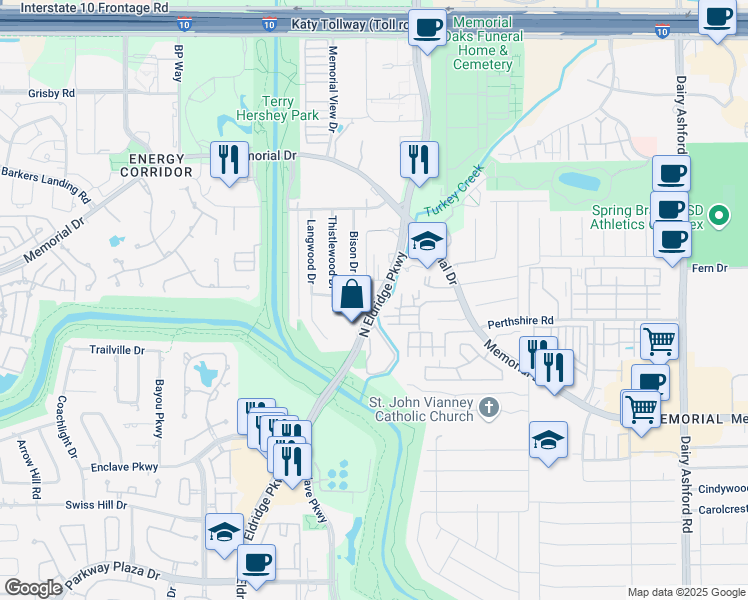 map of restaurants, bars, coffee shops, grocery stores, and more near in Houston