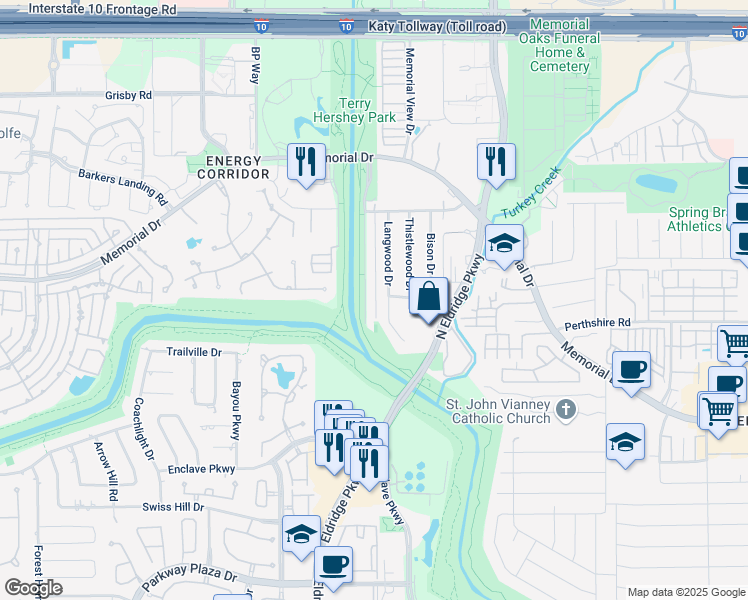 map of restaurants, bars, coffee shops, grocery stores, and more near 720 Memorial Mews Street in Houston