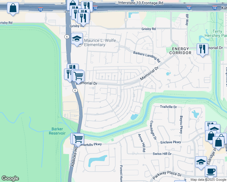 map of restaurants, bars, coffee shops, grocery stores, and more near 15885 Memorial Drive in Houston
