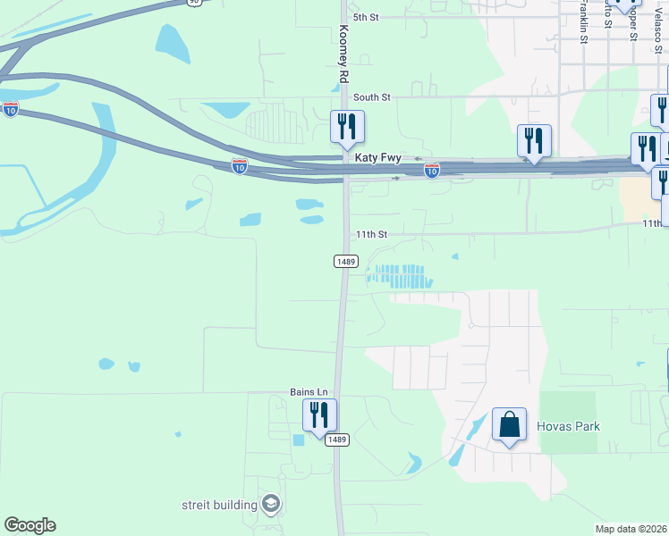 map of restaurants, bars, coffee shops, grocery stores, and more near 822 Farm to Market 1489 in Brookshire
