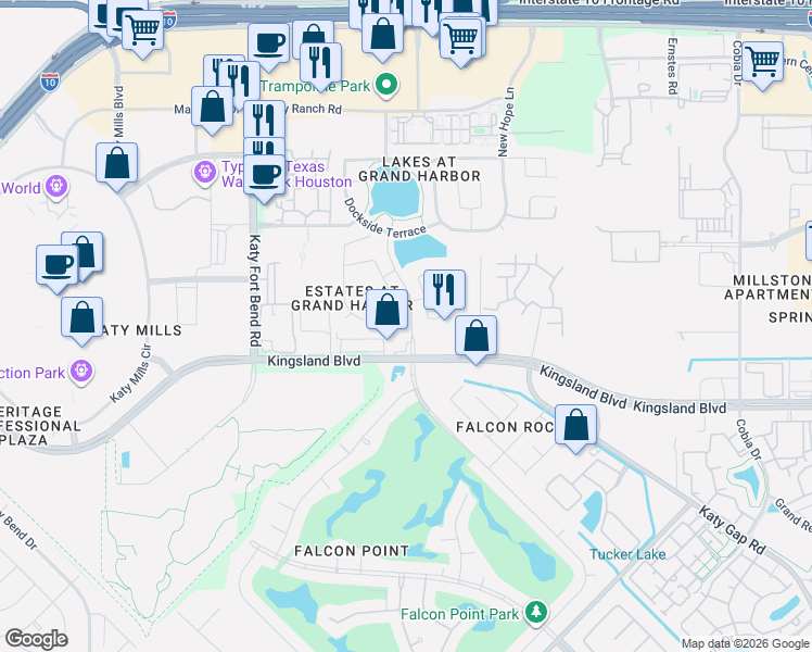 map of restaurants, bars, coffee shops, grocery stores, and more near 24614 Cabin Line Lane in Katy