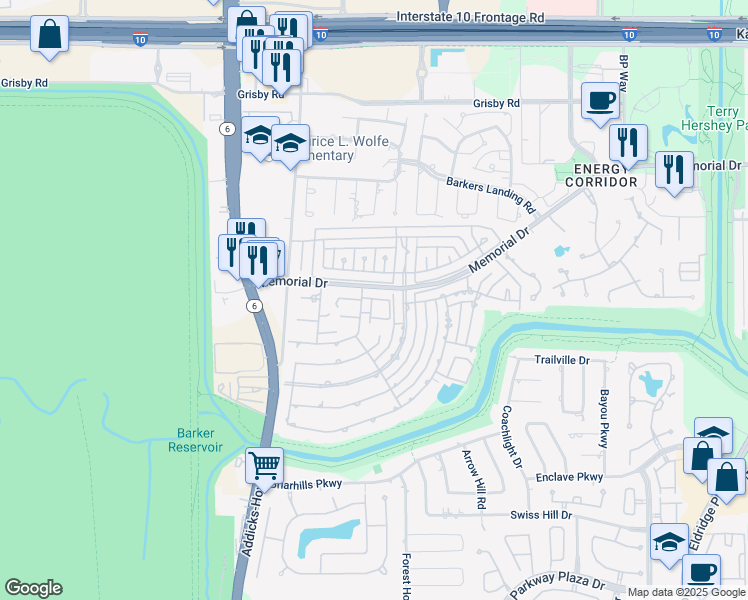 map of restaurants, bars, coffee shops, grocery stores, and more near 15885 Memorial Drive in Houston