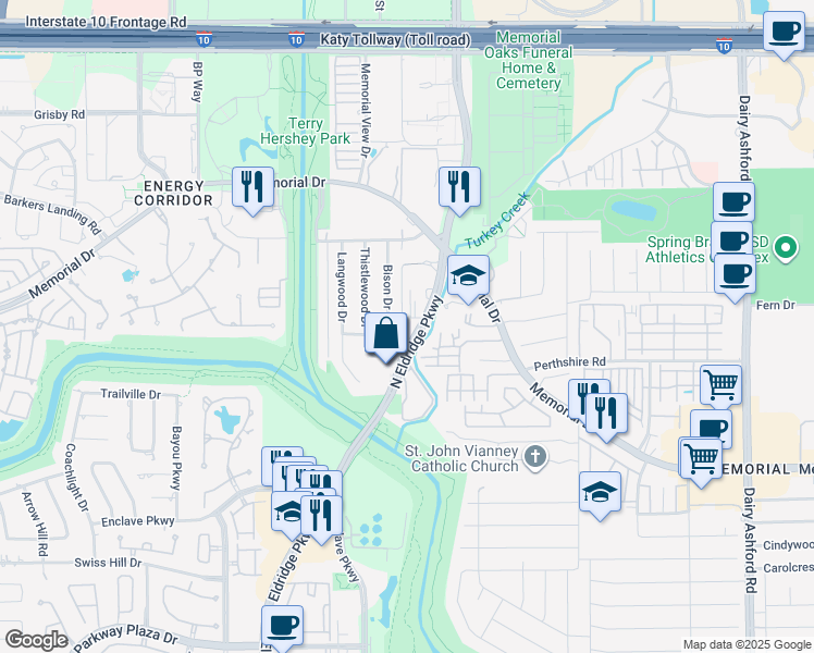 map of restaurants, bars, coffee shops, grocery stores, and more near in Houston
