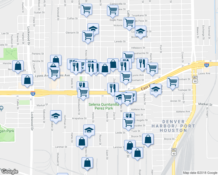 map of restaurants, bars, coffee shops, grocery stores, and more near 743 Gazin Street in Houston