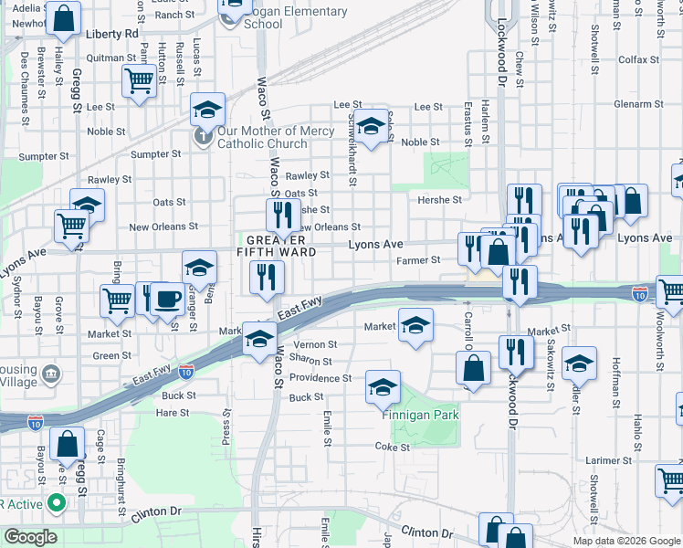 map of restaurants, bars, coffee shops, grocery stores, and more near 4607 Chisum Street in Houston