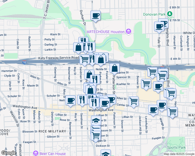 map of restaurants, bars, coffee shops, grocery stores, and more near 4716 Eigel Street in Houston