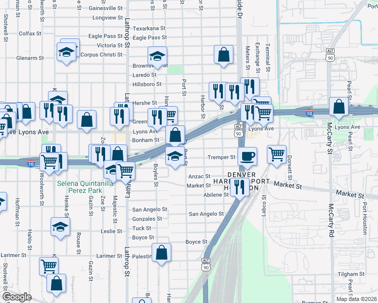 map of restaurants, bars, coffee shops, grocery stores, and more near 700 Port Street in Houston