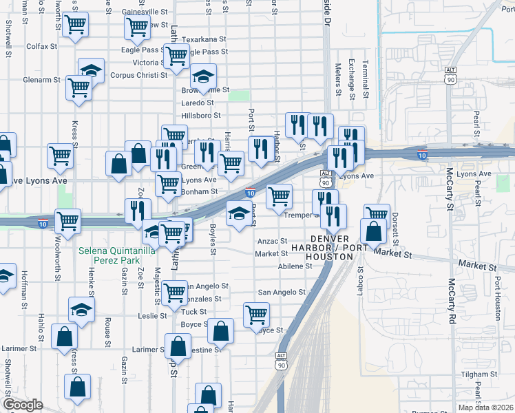 map of restaurants, bars, coffee shops, grocery stores, and more near 700 Port Street in Houston