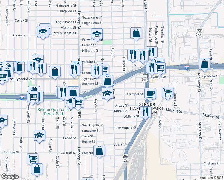 map of restaurants, bars, coffee shops, grocery stores, and more near 700 Port Street in Houston