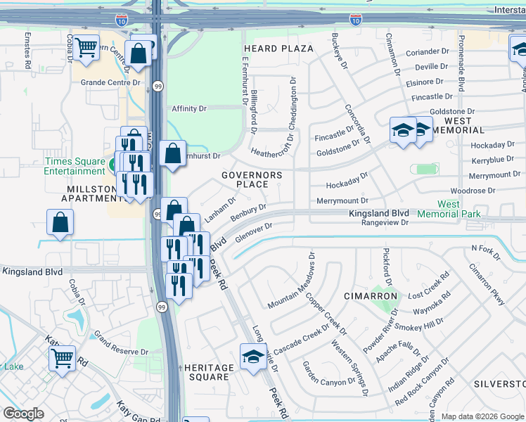map of restaurants, bars, coffee shops, grocery stores, and more near 22931 Benbury Drive in Katy