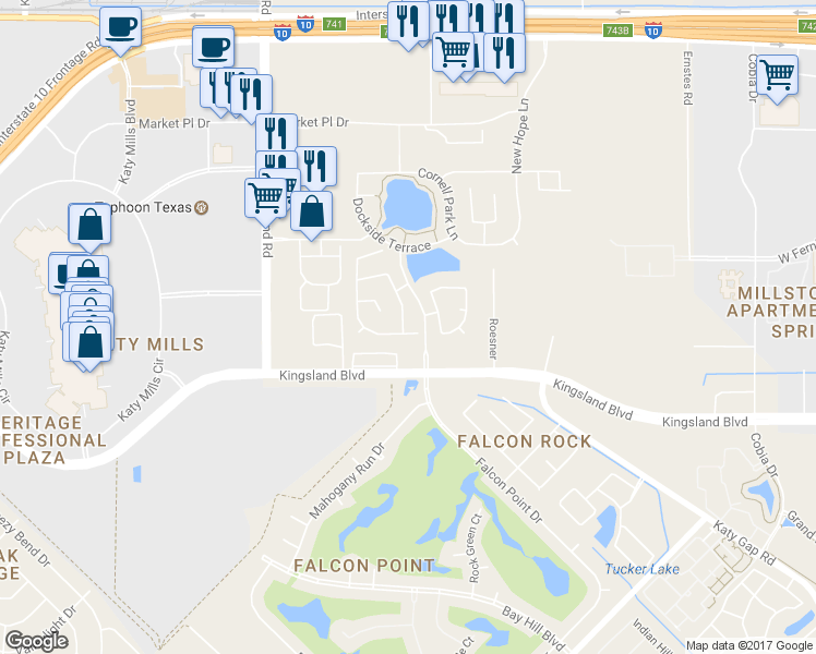 map of restaurants, bars, coffee shops, grocery stores, and more near 24614 Cabin Line Lane in Katy
