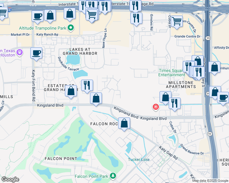 map of restaurants, bars, coffee shops, grocery stores, and more near 1002 Katy Gap Road in Katy