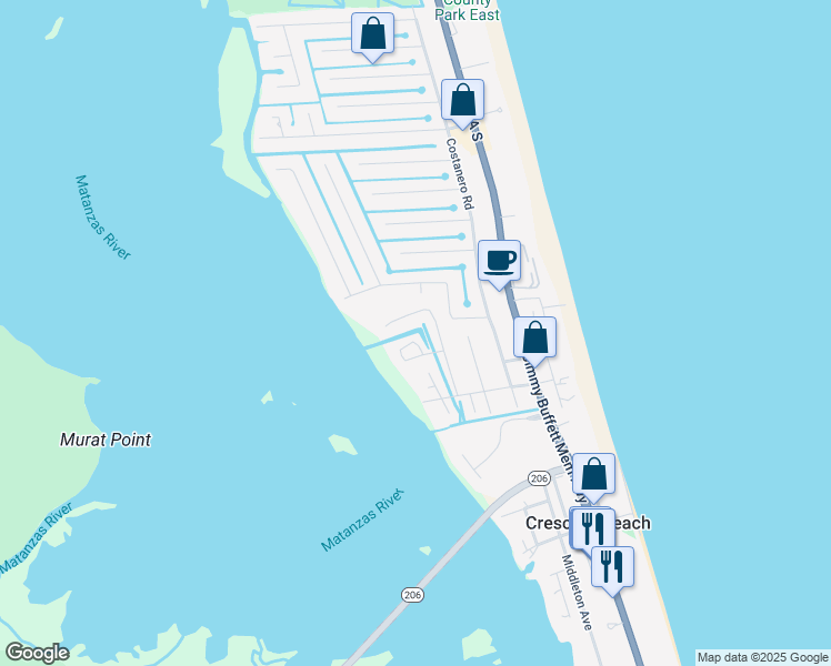 map of restaurants, bars, coffee shops, grocery stores, and more near 324 Amelia Court in St. Augustine