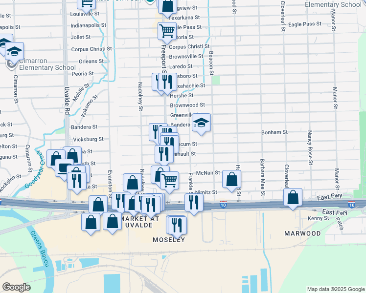 map of restaurants, bars, coffee shops, grocery stores, and more near 13958 Duncum Street in Houston