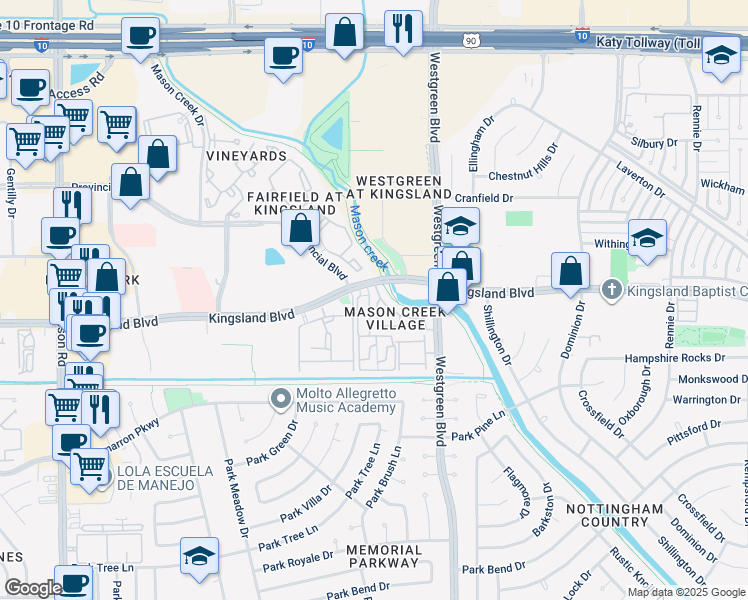 map of restaurants, bars, coffee shops, grocery stores, and more near 818 Sterling Creek Circle in Katy