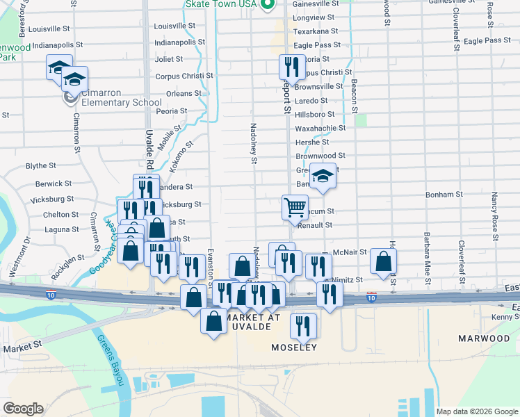 map of restaurants, bars, coffee shops, grocery stores, and more near 13824 Duncum Street in Houston
