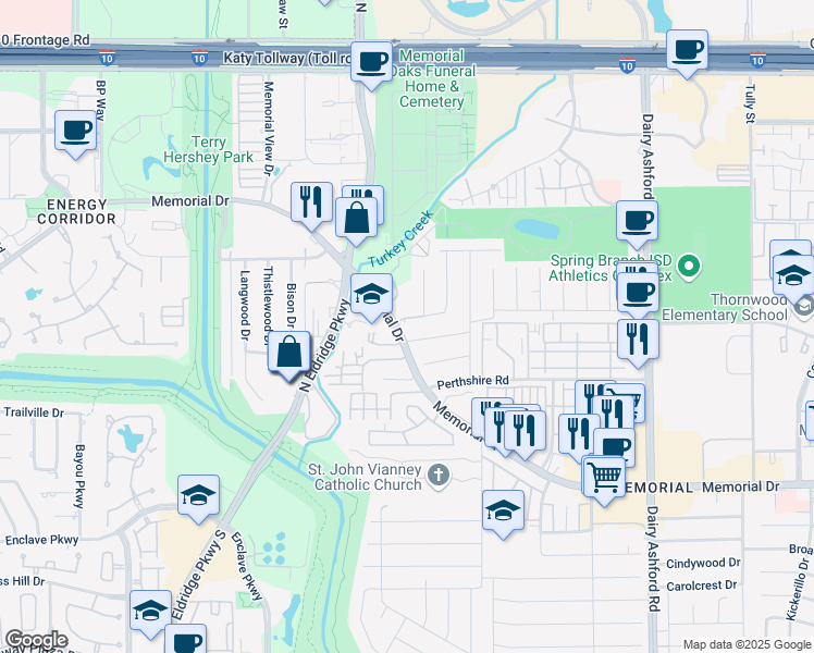 map of restaurants, bars, coffee shops, grocery stores, and more near in Houston