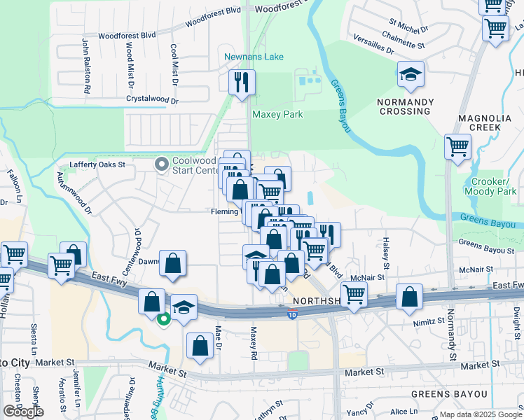 map of restaurants, bars, coffee shops, grocery stores, and more near in Houston