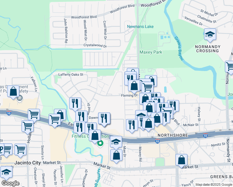 map of restaurants, bars, coffee shops, grocery stores, and more near 670 Maxey Road in Houston