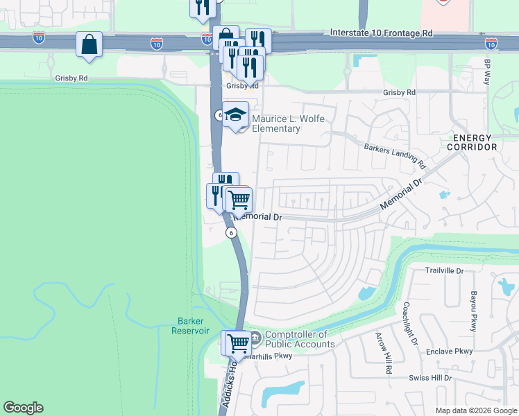 map of restaurants, bars, coffee shops, grocery stores, and more near 715 Trademark Place in Houston
