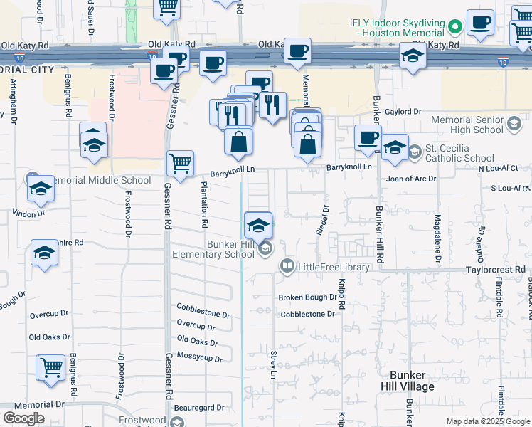 map of restaurants, bars, coffee shops, grocery stores, and more near 872 Bettina Court in Houston