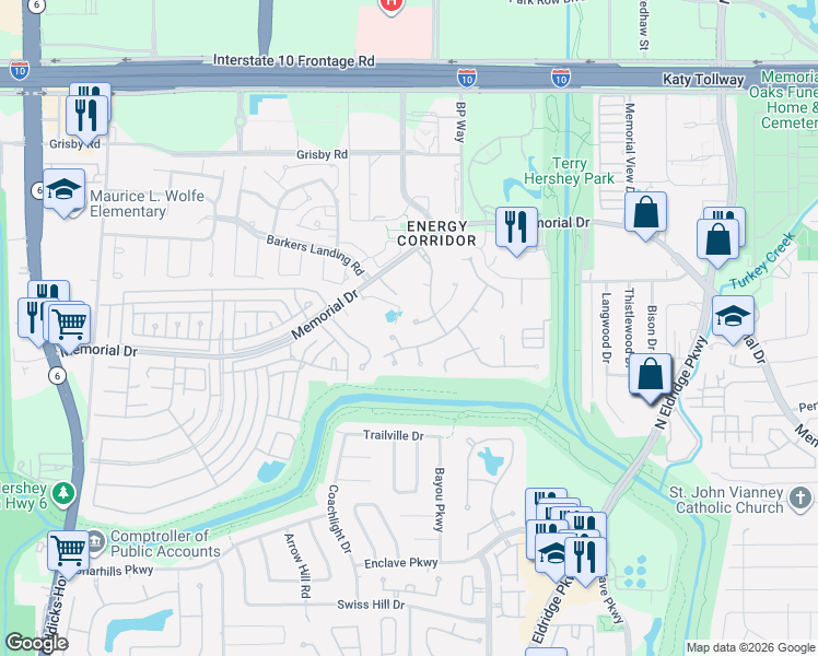 map of restaurants, bars, coffee shops, grocery stores, and more near 747 Last Arrow Drive in Houston