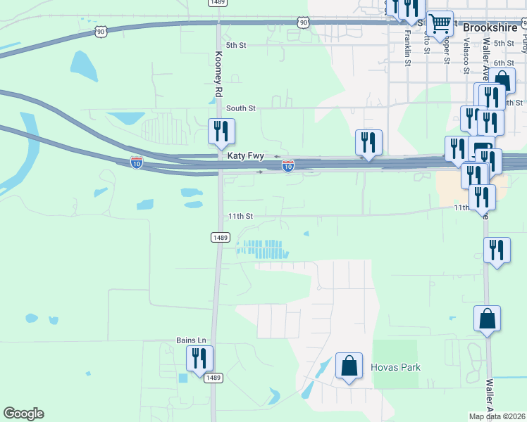 map of restaurants, bars, coffee shops, grocery stores, and more near 4938 11th Street in Brookshire