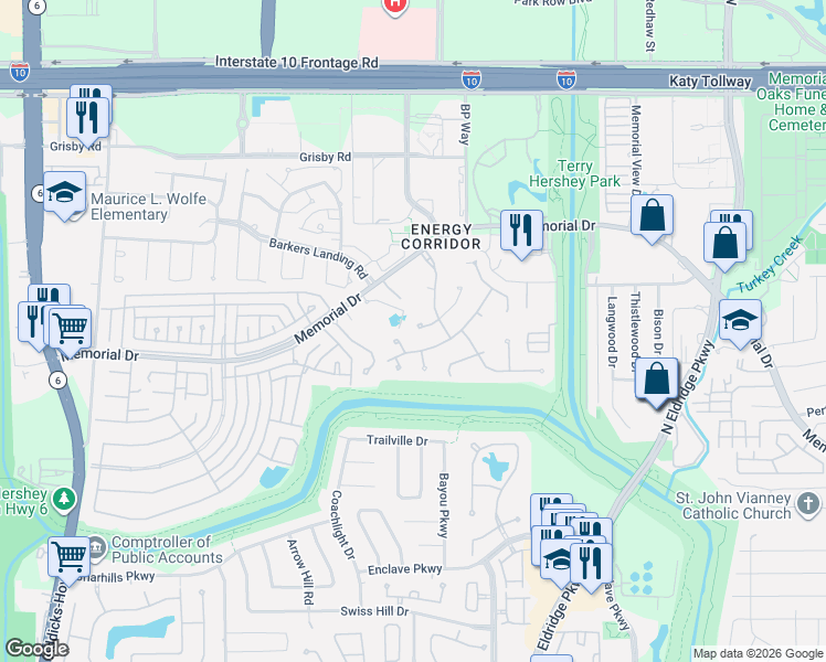 map of restaurants, bars, coffee shops, grocery stores, and more near 747 Last Arrow Drive in Houston