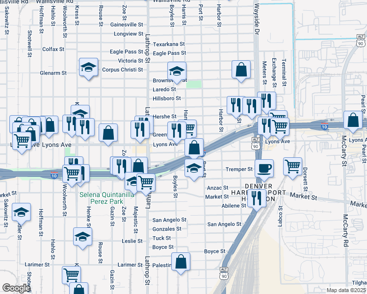 map of restaurants, bars, coffee shops, grocery stores, and more near 7112 Lyons Avenue in Houston