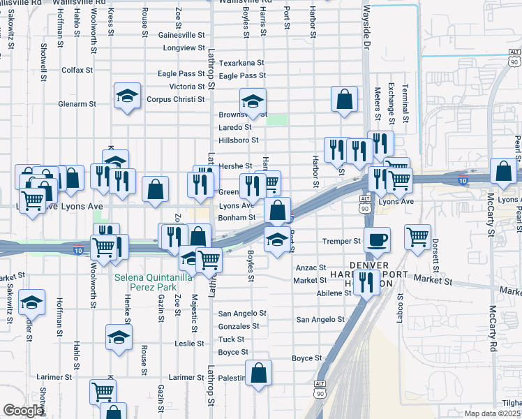 map of restaurants, bars, coffee shops, grocery stores, and more near 7112 Lyons Avenue in Houston