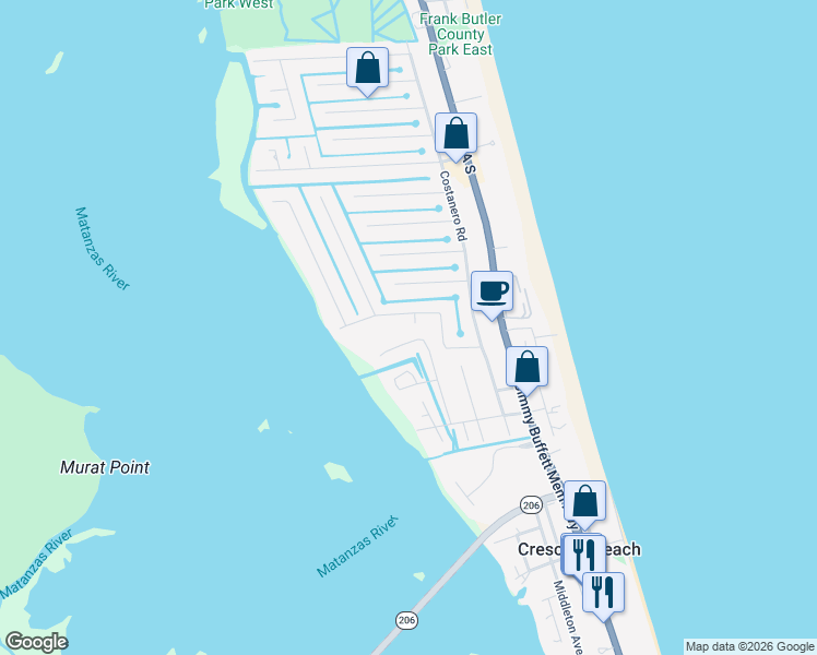 map of restaurants, bars, coffee shops, grocery stores, and more near 271 Desoto Road in St. Augustine