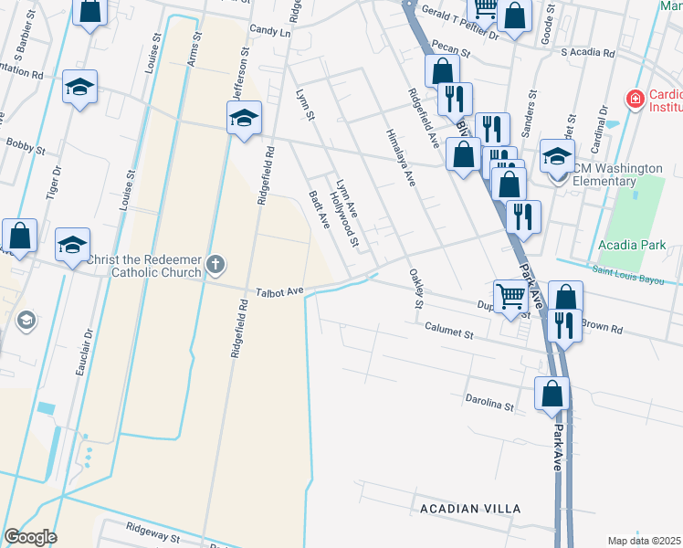 map of restaurants, bars, coffee shops, grocery stores, and more near 1840 Badt Avenue in Thibodaux