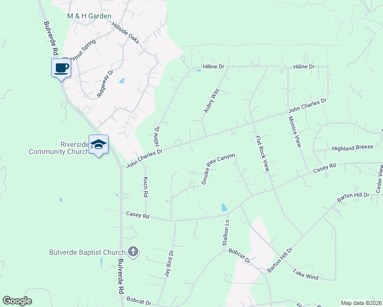 map of restaurants, bars, coffee shops, grocery stores, and more near 2290 John Charles Road in Bulverde
