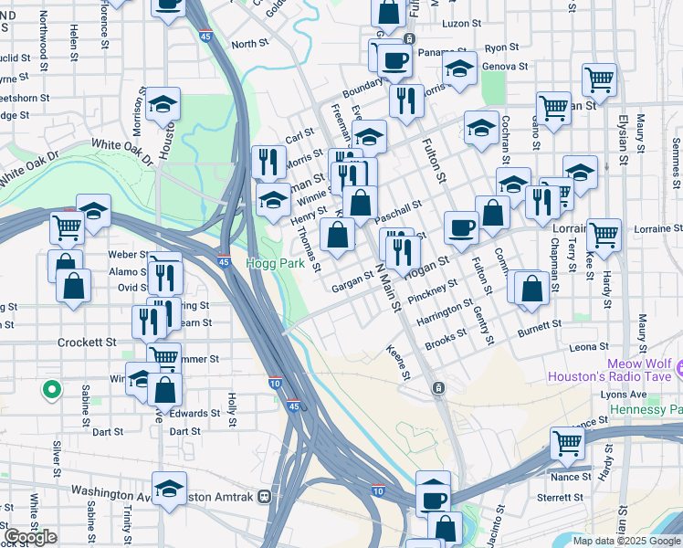 map of restaurants, bars, coffee shops, grocery stores, and more near 402 James in Houston