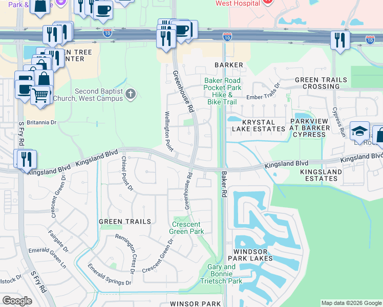 map of restaurants, bars, coffee shops, grocery stores, and more near 723 Wellington Point in Houston