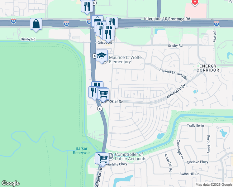 map of restaurants, bars, coffee shops, grocery stores, and more near 715 Trademark Place in Houston
