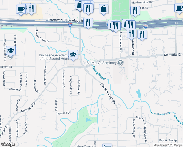 map of restaurants, bars, coffee shops, grocery stores, and more near 219 Chimney Rock Road in Houston