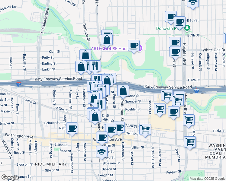 map of restaurants, bars, coffee shops, grocery stores, and more near 4602 Nolda St in Houston