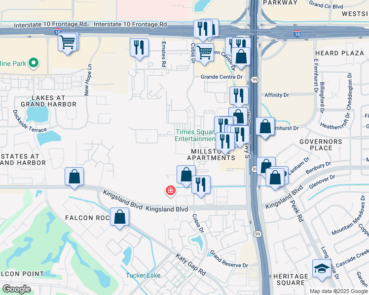 map of restaurants, bars, coffee shops, grocery stores, and more near Unnamed Road in Katy