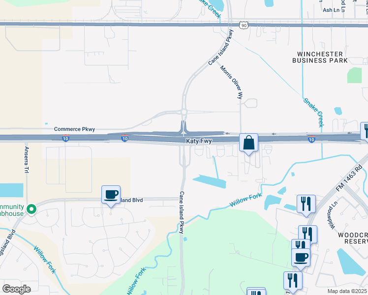 map of restaurants, bars, coffee shops, grocery stores, and more near 27713-27735 Interstate 10 Frontage Road in Katy