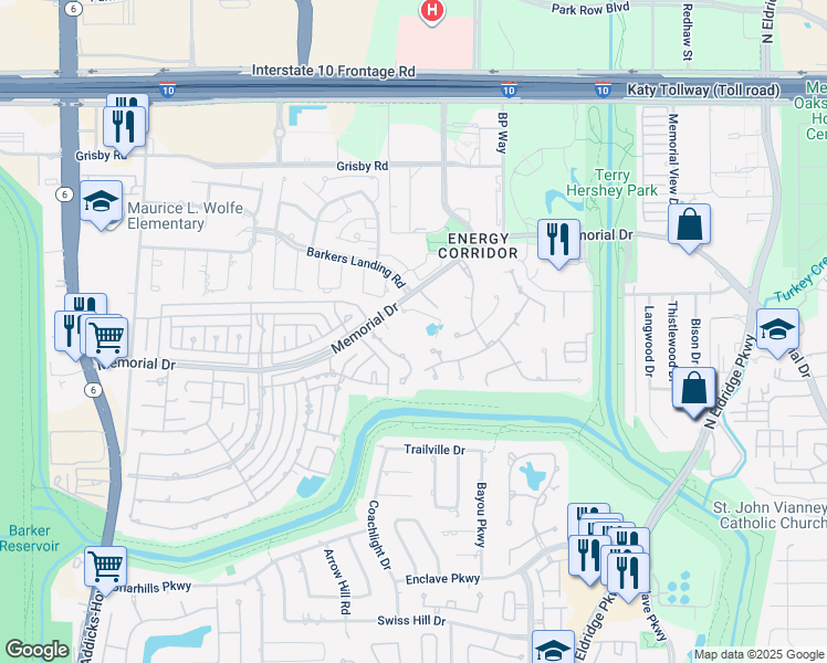 map of restaurants, bars, coffee shops, grocery stores, and more near 15635 Memorial Drive in Houston