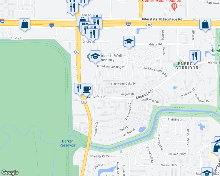 map of restaurants, bars, coffee shops, grocery stores, and more near 702 Queensmill Court in Houston