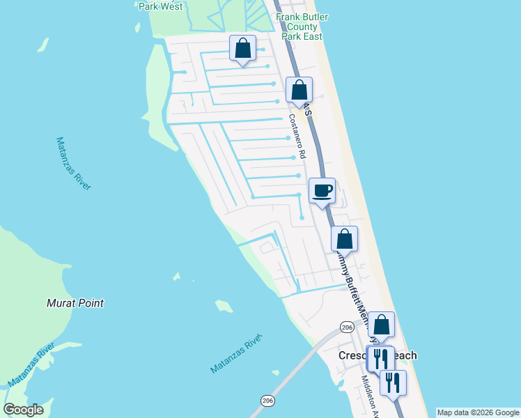 map of restaurants, bars, coffee shops, grocery stores, and more near 271 Desoto Road in St. Augustine