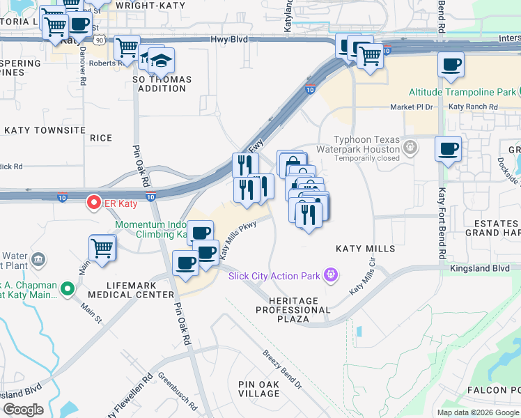 map of restaurants, bars, coffee shops, grocery stores, and more near 5305 Bell Patna Drive in Katy