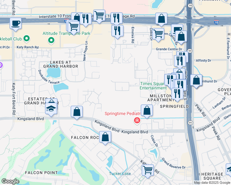 map of restaurants, bars, coffee shops, grocery stores, and more near 23827 South Newport Bend in Katy