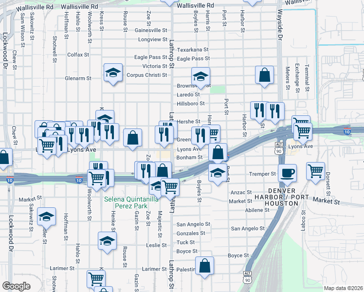 map of restaurants, bars, coffee shops, grocery stores, and more near 6919 Lyons Avenue in Houston