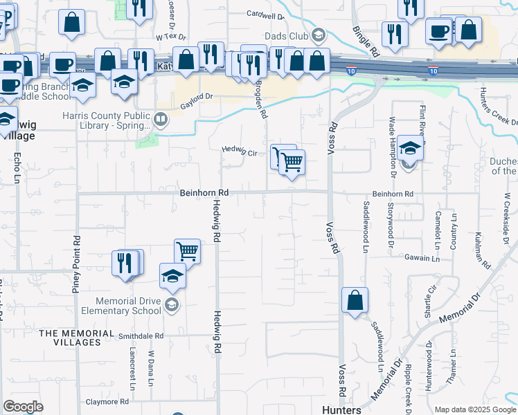 map of restaurants, bars, coffee shops, grocery stores, and more near 4 Sleepy Oaks Circle in Houston